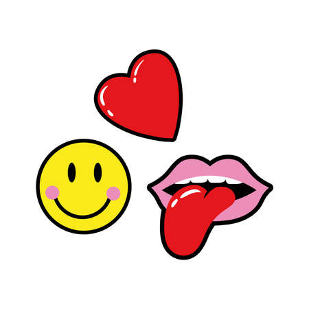 heart with emoji and mouth pop art style icon vector illustration designのイラスト素材