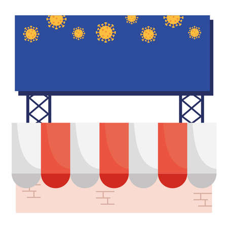 parasol store tent with corona virus particles isolated icon vector illustration designのイラスト素材