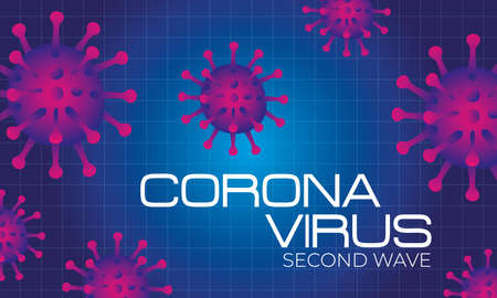 corona virus second wave poster with purple particles in blue background vector illustration designのイラスト素材