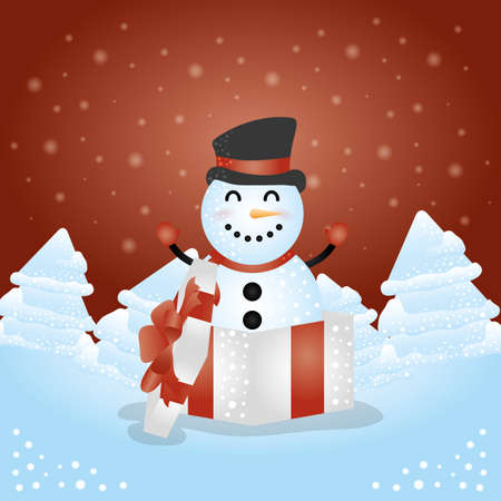 merry christmas card with cute snowman character vector illustration designのイラスト素材