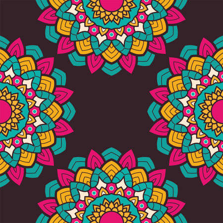 decorative floral colorful mandala ethnicity frame vector illustration designのイラスト素材