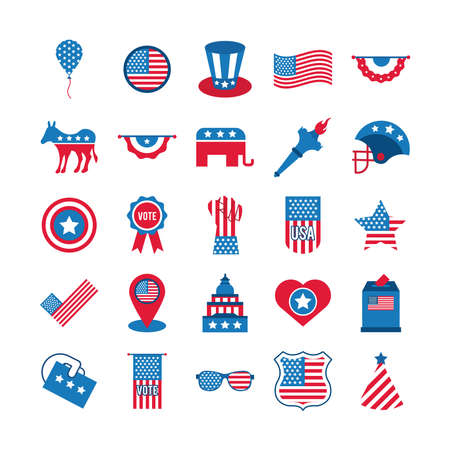 bundle of twenty five usa elections set icons vector illustration designのイラスト素材
