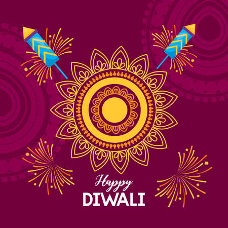mandala fireworks happy diwali festival poster flat design vector illustrationのイラスト素材