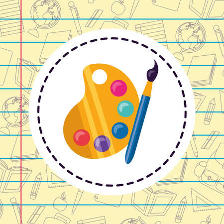 palette paintbrush sticker sheet background back to school vector illustrationのイラスト素材