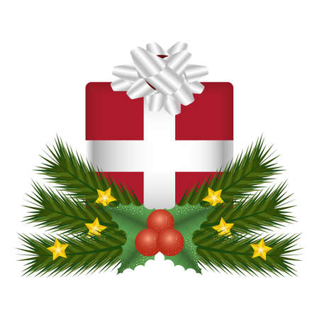 christmas gift box present with wreath leafs vector illustration designのイラスト素材