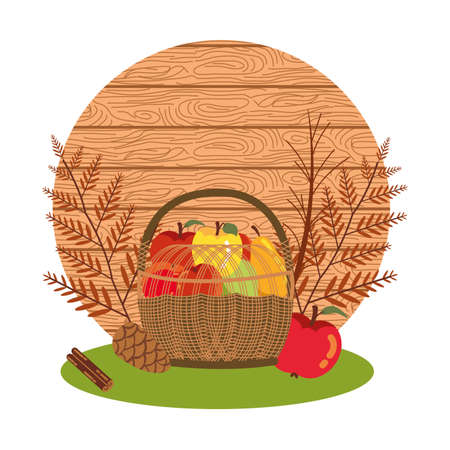 fruits of autumn in basket wicker vector illustration designのイラスト素材