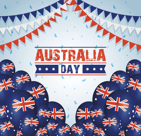 australia day celebration with balloons helium flags vector illustration designのイラスト素材