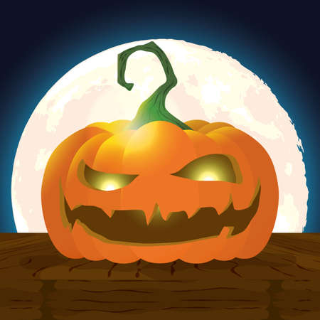 halloween dark night scene with pumpkin vector illustration designのイラスト素材