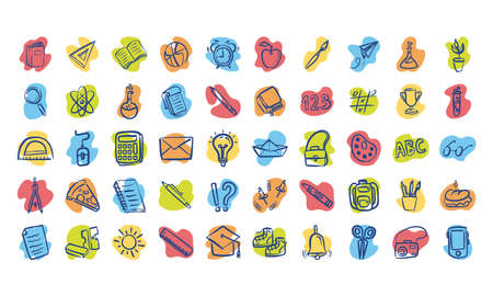 bundle of fifty back to school supplies vector illustration designのイラスト素材