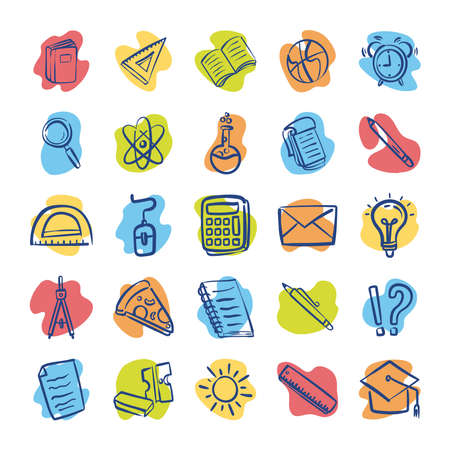 bundle of twenty five back to school supplies vector illustration designのイラスト素材