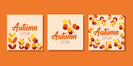 hello autumn season bundle of cards vector illustration designのイラスト素材