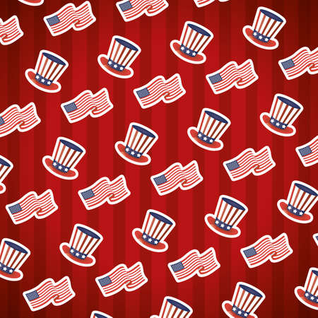happy presidents day tophats and usa flags pattern vector illustration designのイラスト素材