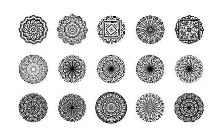 bundle of fifteen mandalas set icons vector illustration designのイラスト素材