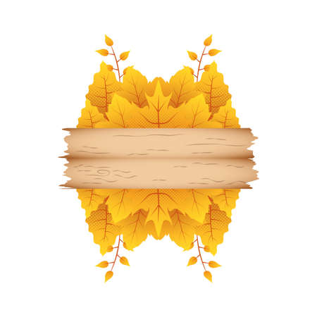 autumn branch with leafs and wooden label decorative crown vector illustration designのイラスト素材