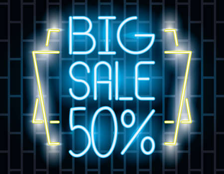 big sale lettering neon label vector illustration designのイラスト素材