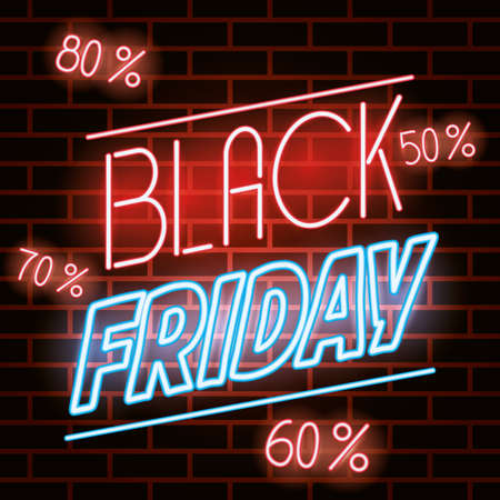 black friday neon label icon vector illustration designのイラスト素材