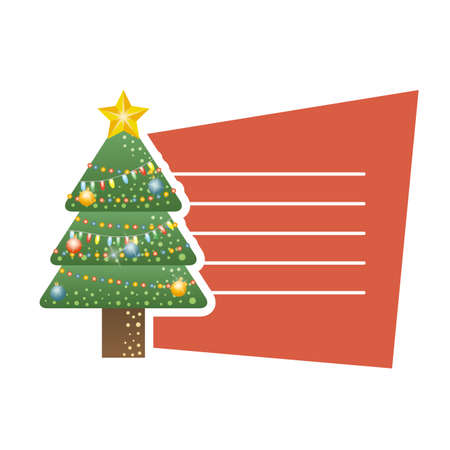 merry christmas pine tree with colors lights card vector illustration designのイラスト素材