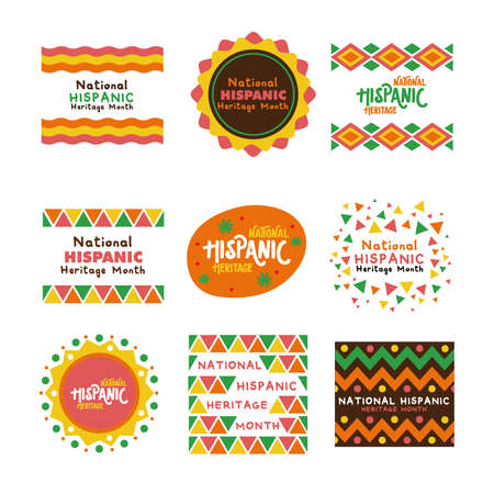 bundle of national hispanic heritage letterings set icons vector illustration designのイラスト素材