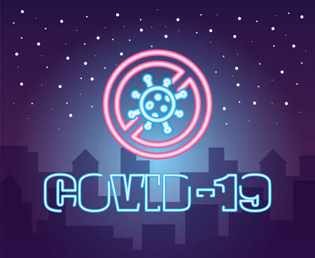 stop covid19 signal neon light style vector illustration designのイラスト素材