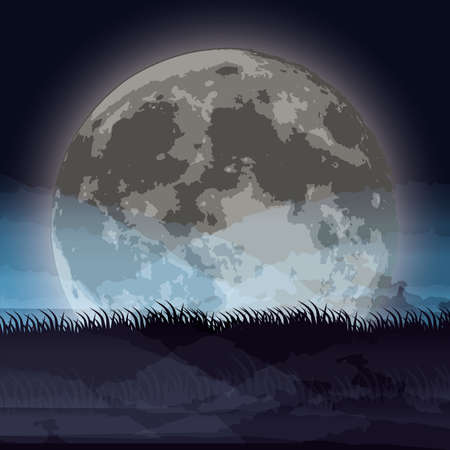 halloween dark night scene with full moon vector illustration designのイラスト素材