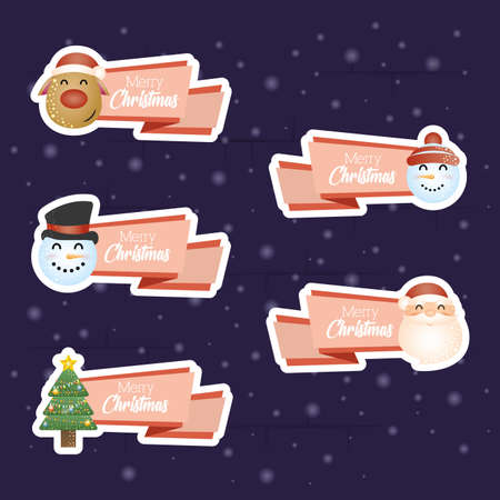 merry christmas card with set of characters vector illustration designのイラスト素材