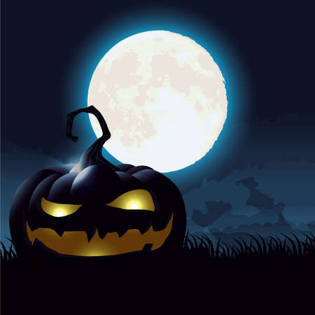 halloween dark night scene with pumpkin vector illustration designのイラスト素材