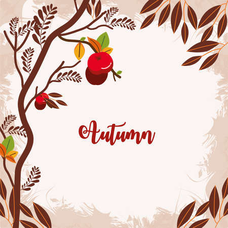 autumn leafs and fruits frame vector illustration designのイラスト素材