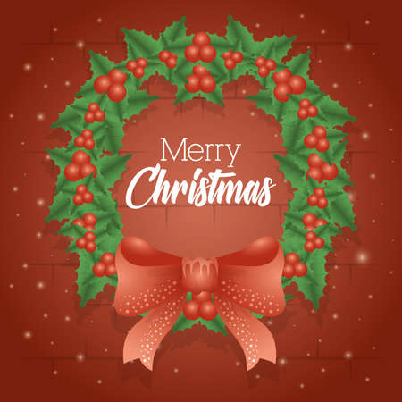 merry christmas card with crown and bow decoration vector illustration designのイラスト素材