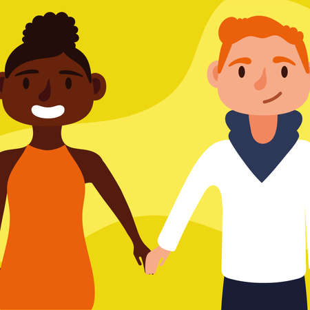 young interracial couple lovers diversity characters vector illustration designのイラスト素材