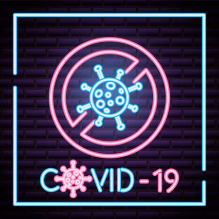 stop covid19 signal neon light style vector illustration designのイラスト素材
