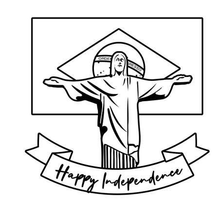 happy independence day brazil card with corcovade christ line style vector illustration designのイラスト素材