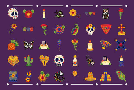 bundle of forty mexican set flat style icons vector illustration designのイラスト素材