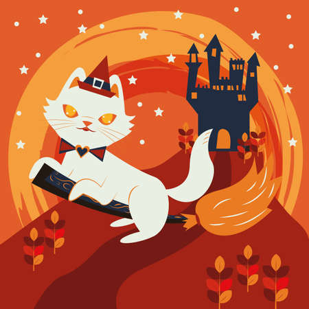 halloween cat disguised of witch character vector illustration designのイラスト素材