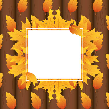 autumn leafs foliage square frame vector illustration designのイラスト素材