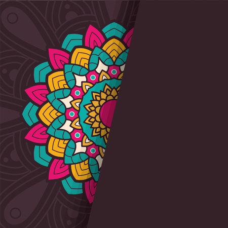 decorative floral monochrome mandala ethnicity frame in black background vector illustration designのイラスト素材