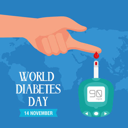world diabetes day campaign with glucometer with finger human vector illustration designのイラスト素材