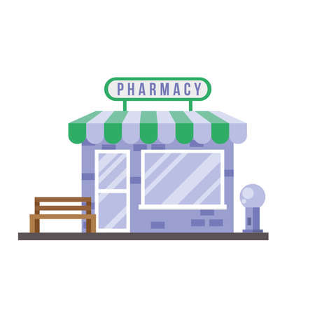 little pharmacy store building facade scene vector illustration designのイラスト素材