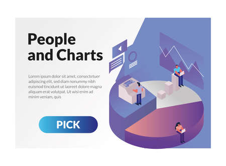people and charts in statistics pie vector illustration designのイラスト素材
