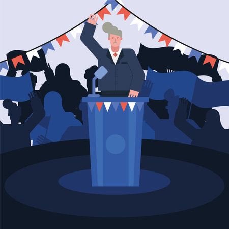 male candidate giving speech election day vector illustration design