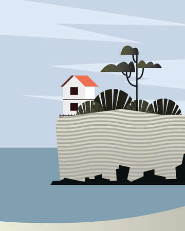 beautiful seacape scene with house vector illustration designのイラスト素材