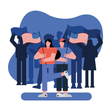 voters with usa flags election day vector illustration designのイラスト素材