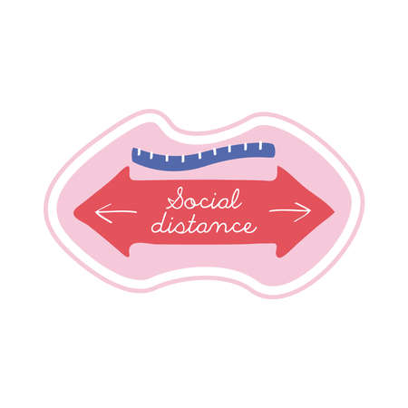 social distance lettering campaign with arrow vector illustration designのイラスト素材