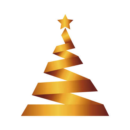 happy merry christmas golden ribbon tree vector illustration designのイラスト素材