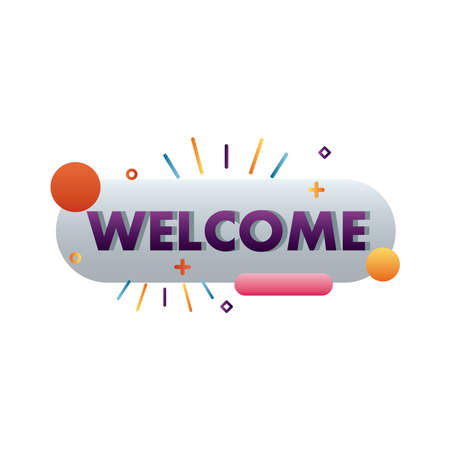 welcome label lettering in button with circles vector illustration designのイラスト素材