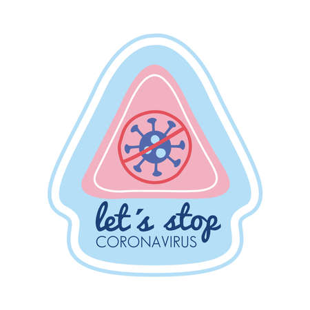 lets stop corona virus lettering campaign with triangular signal vector illustration designのイラスト素材