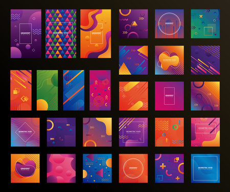 bundle of twenty eight geometric vivid backgrounds vector illustration design