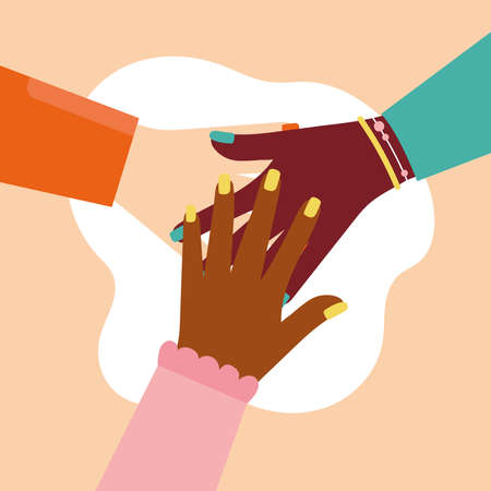power girl poster with interracial hands team vector illustration designのイラスト素材