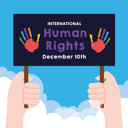 human rights campaign lettering with hands lifting banner protesting vector illustration designのイラスト素材