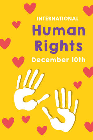 human rights campaign lettering with hands prints and hearts vector illustration designのイラスト素材