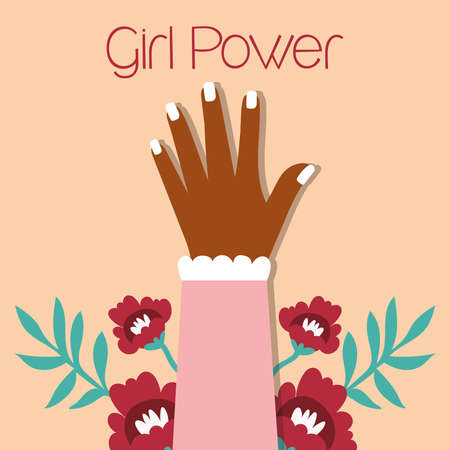power girl poster with afro hand up vector illustration designのイラスト素材
